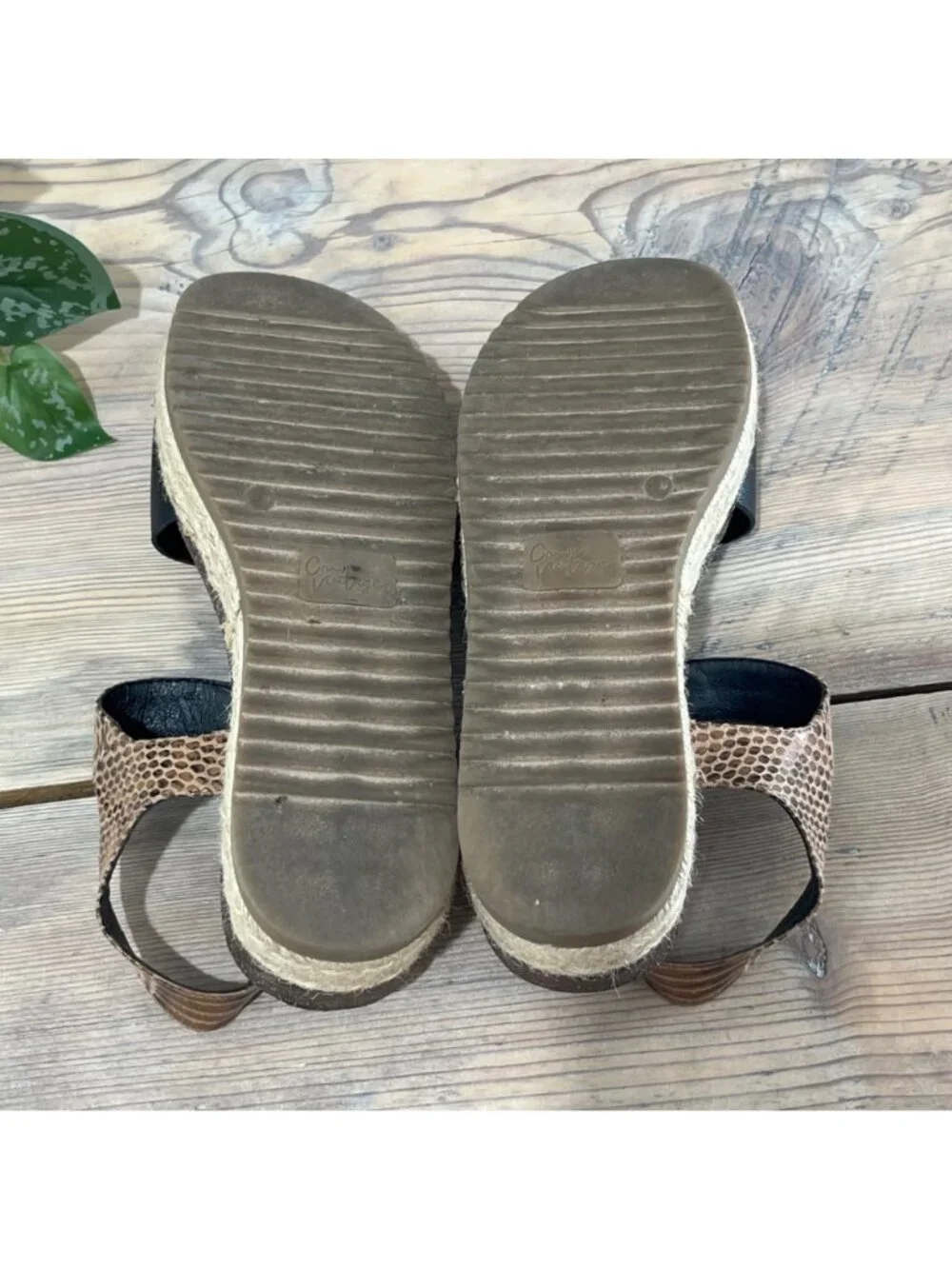 Crown Vintage Nedra Espadrille Sandal Womens 8.5 Black Leather and Snakeprint